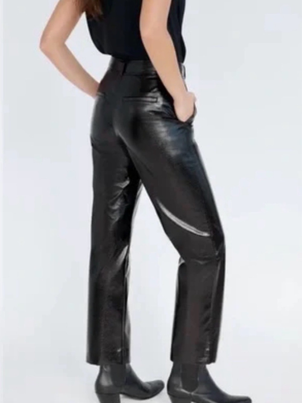 Babaton Black Faux Leather Straight-Leg ankle slouchy Pants size 8